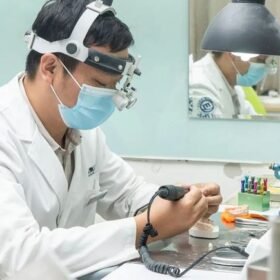 dental laboratory technician work on prosthesis