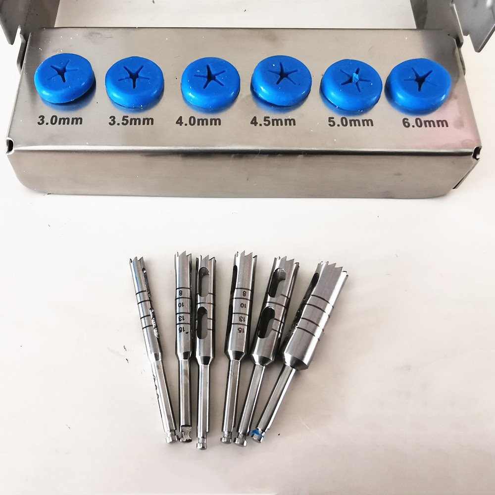Laser-etched depth gradations implant gingival tissue punch and bone harvestor tools