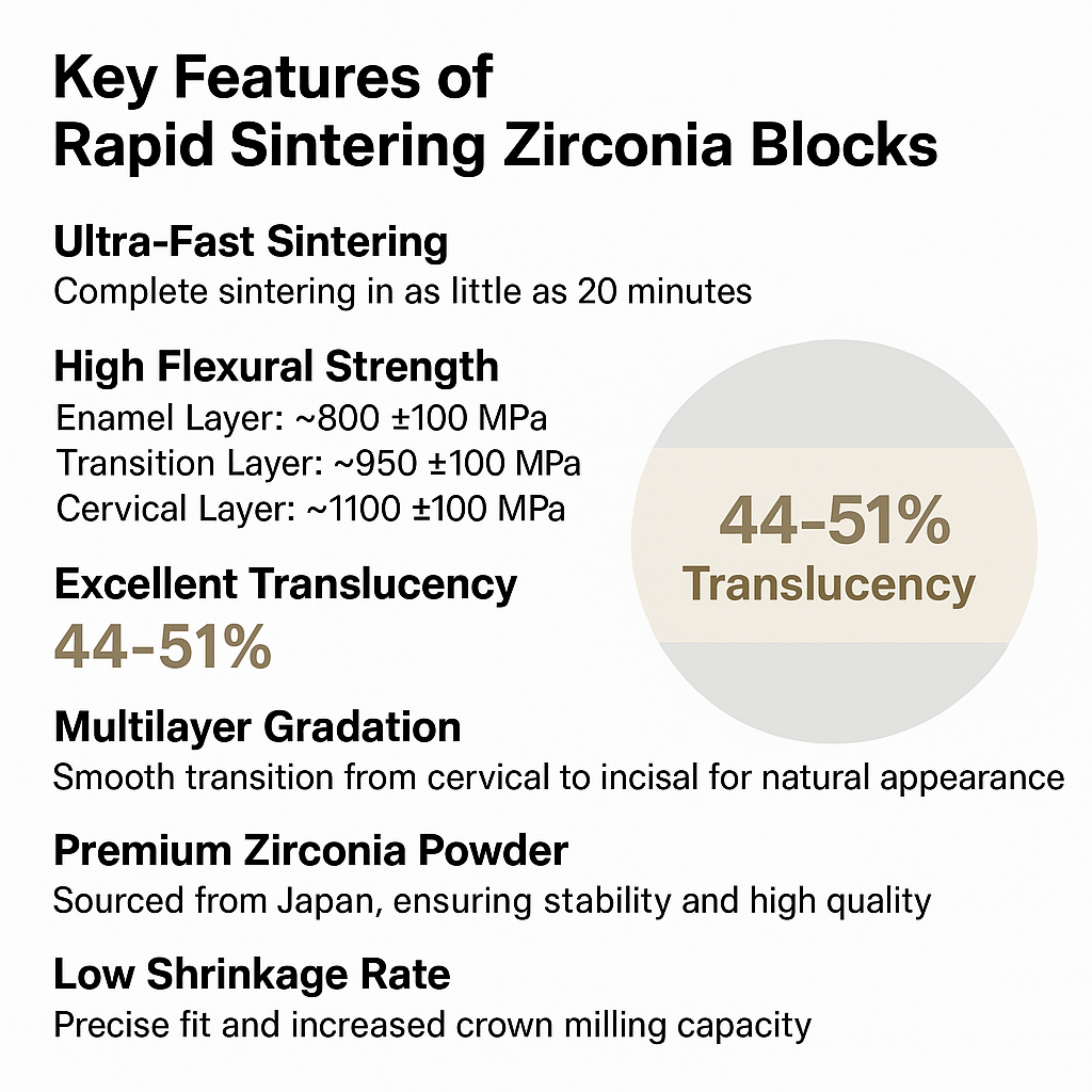 Rapid sintering zirconia material features