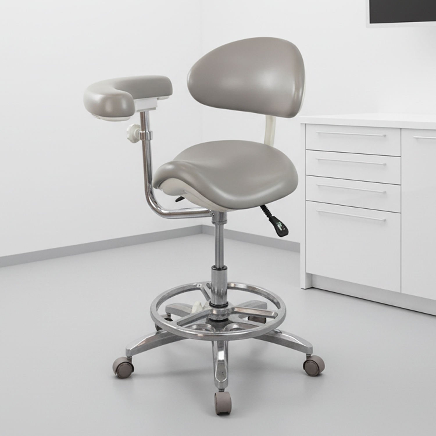 Saddle Stool with 360° Rotating Armrest & Triple-Lever Control - Image 4